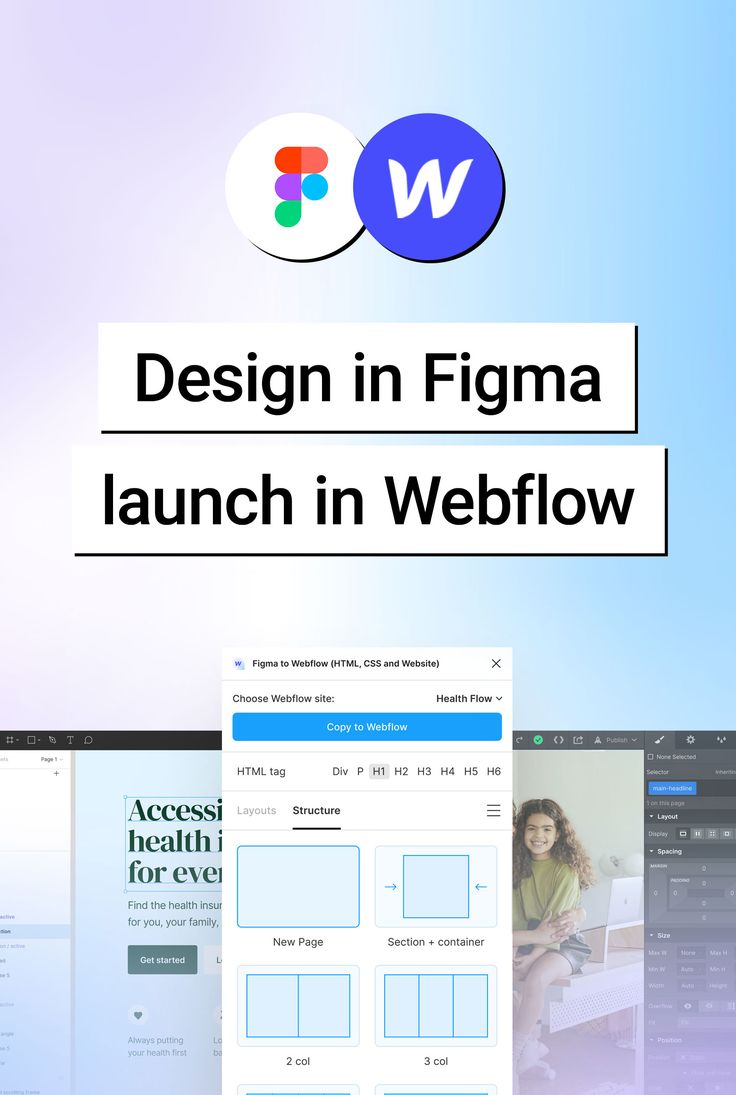 a web page with the words design in figma launch in webflow on it