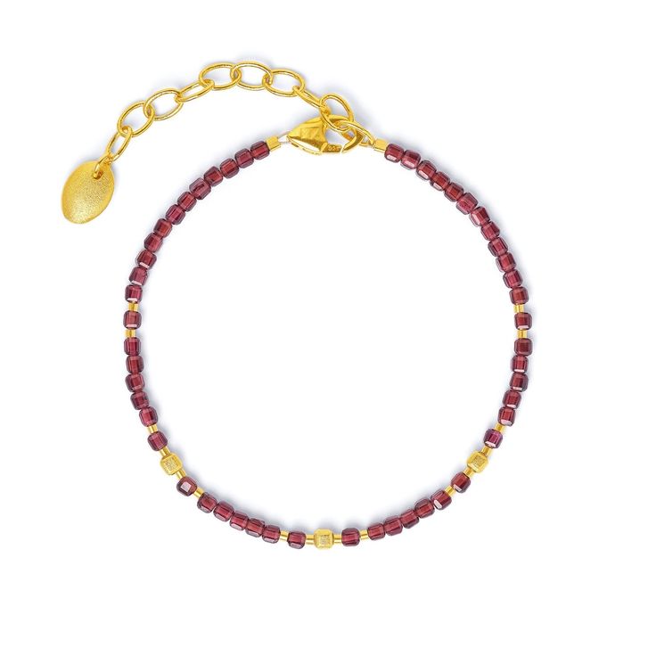 Cuseni Garnet Bracelet-Jewelry-Bernd Wolf-Sorrel Sky Gallery Faceted Yellow Gold Bracelet, Gold Faceted Bracelets, Dainty Gold Bracelets With Gemstones, Yellow Gold-plated Gemstone Bracelet, Gold Rondelle Bracelets, Yellow Gold Plated Bracelet With Gemstone, Elegant Red Bracelets With Gold Beads, Classic Faceted Gold Jewelry, Faceted Gold Beaded Bracelets As A Gift