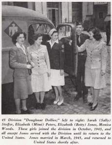 an old black and white photo of four women standing in front of a car with the door open