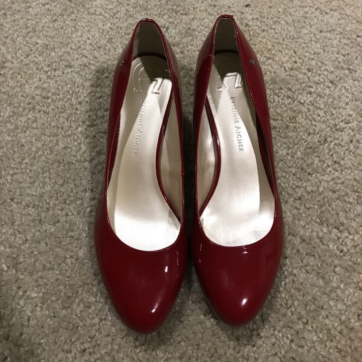 Brand New, Never Worn Outside Although I Have Tried Them On A Few Times I Admit. They Are The Perfect Shoe For Work Or Party I Haven't Been Able To Enjoy Them But Perhaps Someone Else Would Red Court Shoes With 4-inch Heel, Red Court Shoes With Padded Heel And Round Toe, Red Round Toe Court Shoes For Formal Occasions, Classic Red Court Shoes Medium Width, Red Court Shoes With Round Toe For Formal Occasions, Elegant Red Heels With Medium Width, Elegant Red Heels Medium Width, Formal Red Round Toe Heels, Elegant Red Medium Width Heels