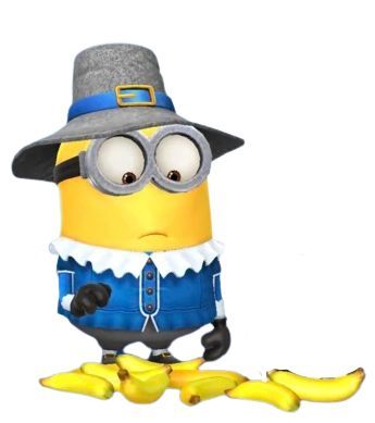 a cartoon minion wearing a hat and glasses with bananas in front of him on a white background