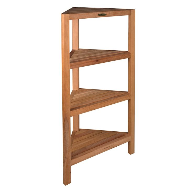 a wooden shelf with three shelves on each side