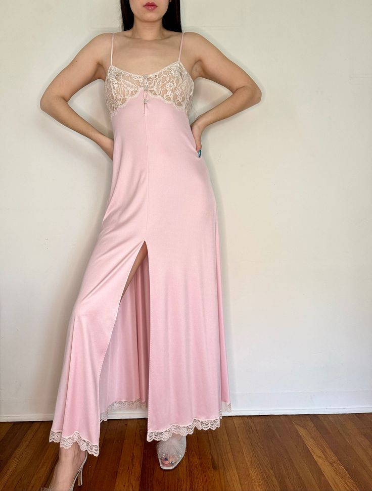 Pink Nightgown, Bullet Bra, When You Sleep, Silk Lingerie, Women's Nightgowns, Nightgowns For Women, Nightgowns, Night Dress, Night Gown