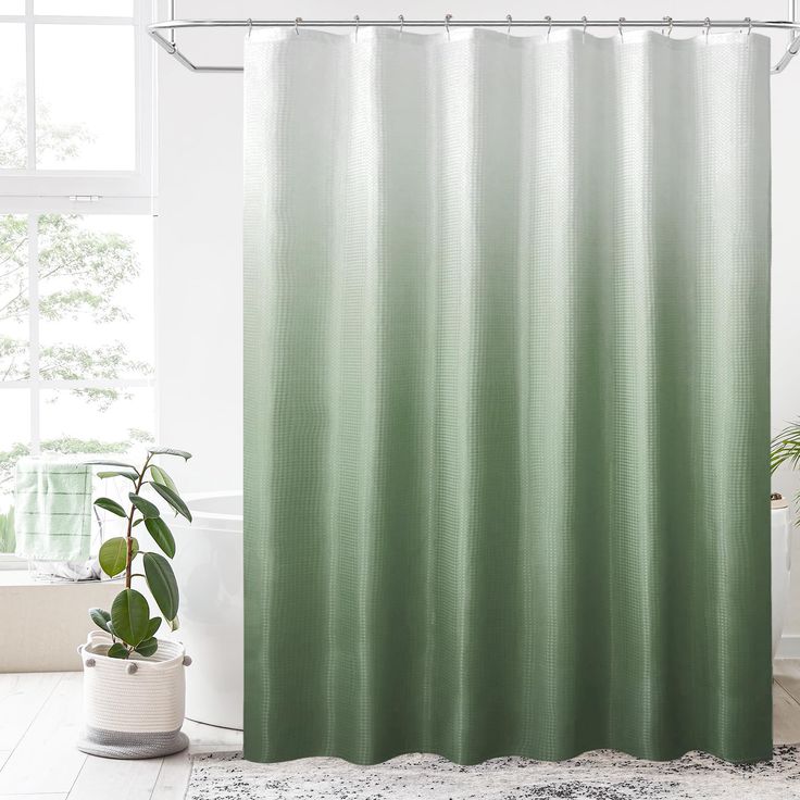 PRICES MAY VARY. Elegant sage green and white ombre design complements modern bathrooms Crafted from soft, durable 100% polyester waffle weave fabric Water-resistant material separates wet and dry areas in the bathroom Includes plastic rings for easy installation on most shower rods Machine washable for easy care Size: 72 x 72 Inch 
Package: 1 shower curtain and 12 Plastic Grommets
Material: 100% polyester 
Warm Tips:（1）Due to differences in computer monitor display, the color may be slightly di Sage Green And White Bathroom, Bathroom Sage Green, Sage Green Bathroom Decor, Sage Green And Brown Shower Curtain, Sage Green Shower Curtain, Green Cloth Shower Curtain, Seafoam Green Shower Curtain, Retro Green Bathroom Shower Curtain, Clear Green Shower Curtain