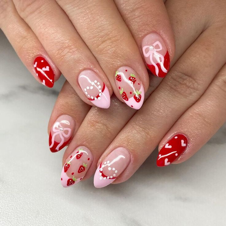 valentines meets strawberry shortcake 🍰 🍓⭐️ • • • #valentinesnails #valentinesnailsdesign #valentinesnailsart #strawberrynails… | Instagram Strawberry Summer Nails, Strawberry Nails Pink, Red Strawberry Nails, Strawberry Nail Designs, Ruby Red Nails, Strawberry Shortcake Hair, Kutek Disney, Cute Simple Nails, Simple Gel Nails