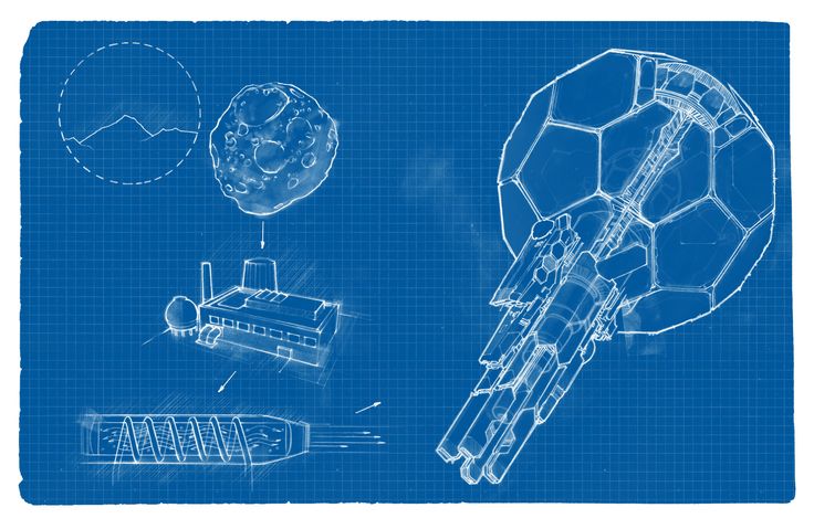 a blueprint drawing of a spaceship and its components