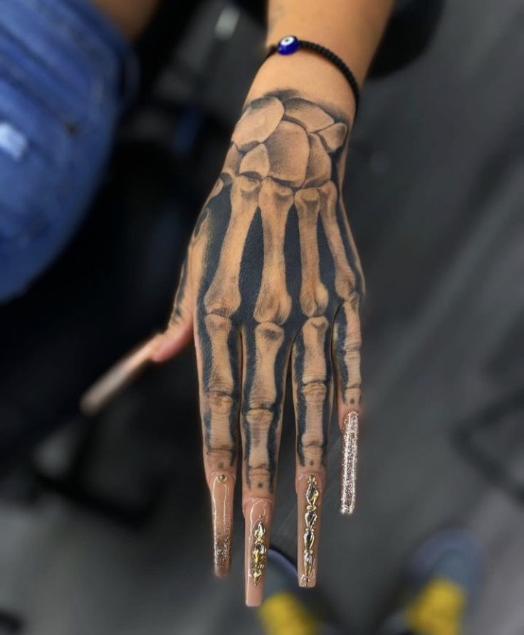 a person's hand with tattoos on it