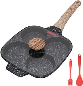 three pans with wooden spoons and spatulas in front of white background