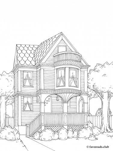 a drawing of a house in the woods