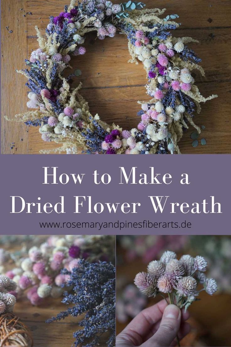 how to make a dried flower wreath with rosemary and lavenders on the outside, inside and out