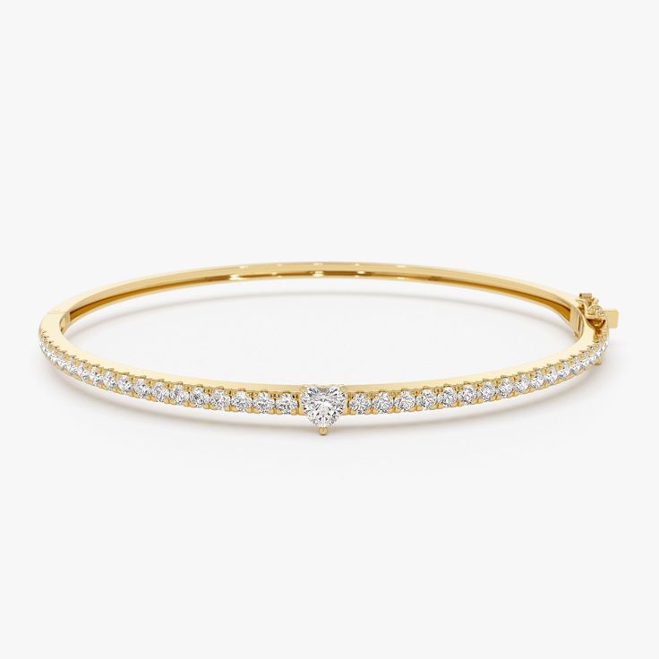 14K Diamond Bangle Bracelet with Heart Detail: This luxurious gold bangle features shimmering round pave diamonds and a sentimental heart accent. Perfect for stacking, it's a blend of elegance and charm, ideal for special occasions or daily sparkle * Made to Order * Gold KT: 14K Solid Gold (also available in 18K  upon request) * Custom Gold Color: Rose Gold, Yellow Gold, White Gold * Width: 3.75 MM * Round Diamonds: 36 pcs 1.75 MM * Heart Shaped Diamond: 1 pc 4 MM * Total CTW: 1.10 Ctw * Diamond Color Clarity: G Color SI Clarity * Ready to Ship in 7-10 Business Days ▶ See more of our Diamond Bracelets - http://etsy.me/2mVrAB5 ▶ See our storefront here - http://etsy.me/2lUcVnH  ▶ All store sections here * Diamond Rings - http://etsy.me/2lwKUl8 * Diamond Earrings - http://etsy.me/2lyqVBP * D Diamond Heart Bracelet With Accents, Diamond Heart Bracelet With Diamond Accents, Heart Shaped Diamond Bracelet With Accents, Gold Heart Bracelet With Diamond Accents, Classic Diamond Heart Bracelet, Classic Round Diamond Heart Bracelet, Fine Jewelry Round Heart Bracelet For Anniversary, Fine Jewelry Heart Bracelet For Anniversary, Classic Heart-shaped Diamond Bracelet