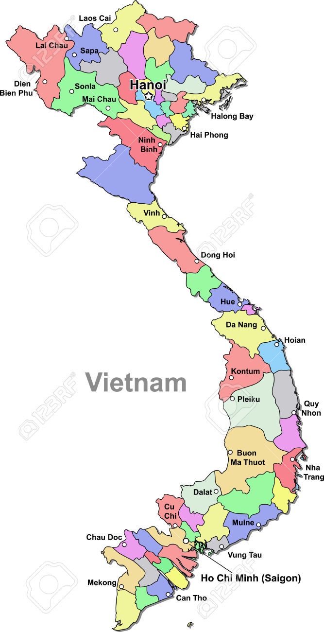 a map of vietnam with all the major cities and their respective roads in different colors