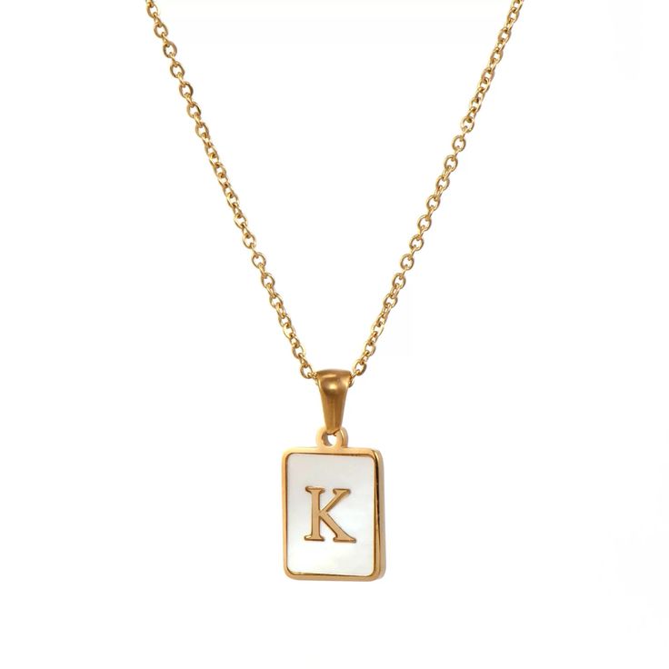 18k Gold Plating Adrianna Pearl Chain Necklace White Initial Pendant Necklace With Clavicle Chain, White Initial Pendant Clavicle Necklace, White Clavicle Chain Necklace With Initial Pendant, Classic White Initial Necklace, Elegant Gold Letter Bead Necklaces, Trendy Gold Monogram Necklace, Gold Monogram Necklace In Trendy Style, Gold Elegant Necklaces With Letter Beads, Elegant Gold Necklaces With Letter Beads