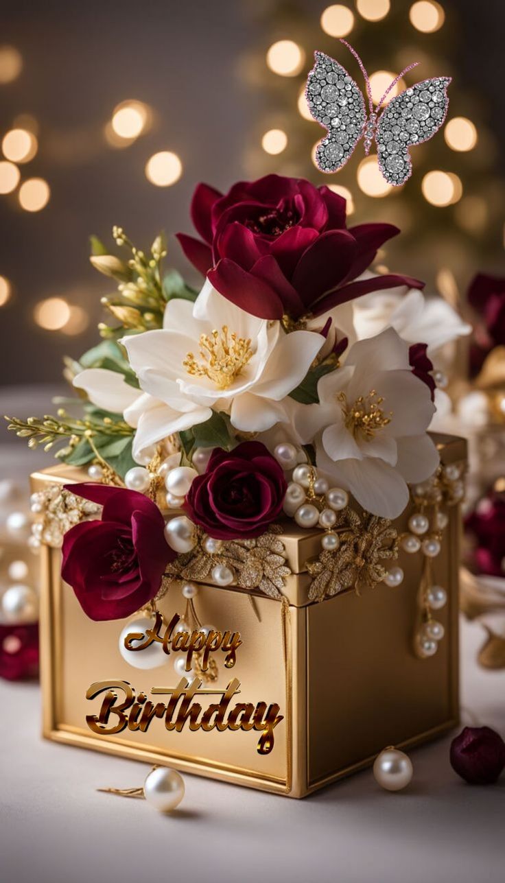 Happy Birthday Flower Cake, Happy Birthday Flowers Gif, Happy Birthday Bouquet, Happy Birthday Wishes Pics, Happy Birthday Floral, Happy Birthday Flowers Wishes, Birthday Wishes Pics, Beautiful Birthday Wishes, Happy Birthday Cake Pictures