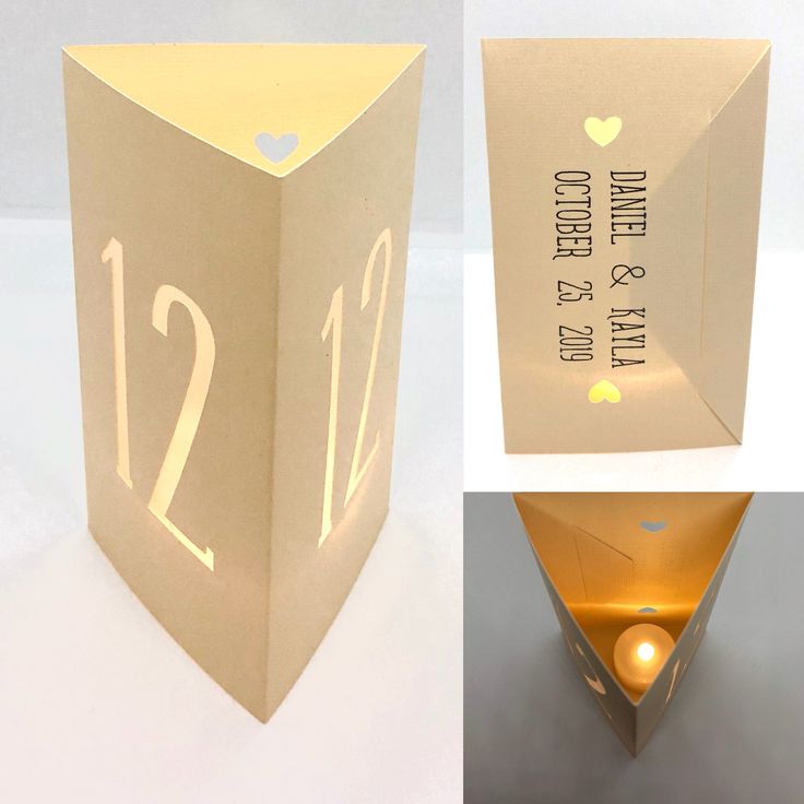 two different pictures of a light up box with the number 12 on it and an envelope