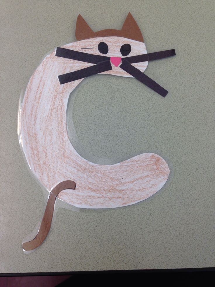 the letter c is made out of paper and has a cat's face on it