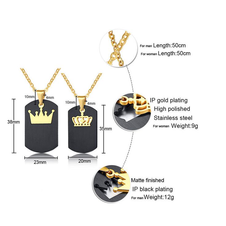 Our Matching Engravable King and Queen Crown Necklaces Set for Couples is suitable for everyday wear. Personalize the pendants with names or any text of your choice in local languages and unique symbols which make the jewelry a romantic Christmas and Valentines gift for men and women. Material: Stainless Steel Men Chain Length: 50cm~19inch Women Chain Length: 50cm~19inch Personalized Black Stainless Steel Necklaces, Personalized Black Metal Necklaces, Personalized Black Jewelry With Name, Personalized Black Name Jewelry, Customizable Black Stainless Steel Necklaces, Custom Name Black Necklace For Gift, Black Custom Name Necklace For Gift, Black Nameplate Jewelry For Gift, Black Personalized Initial Pendant Jewelry