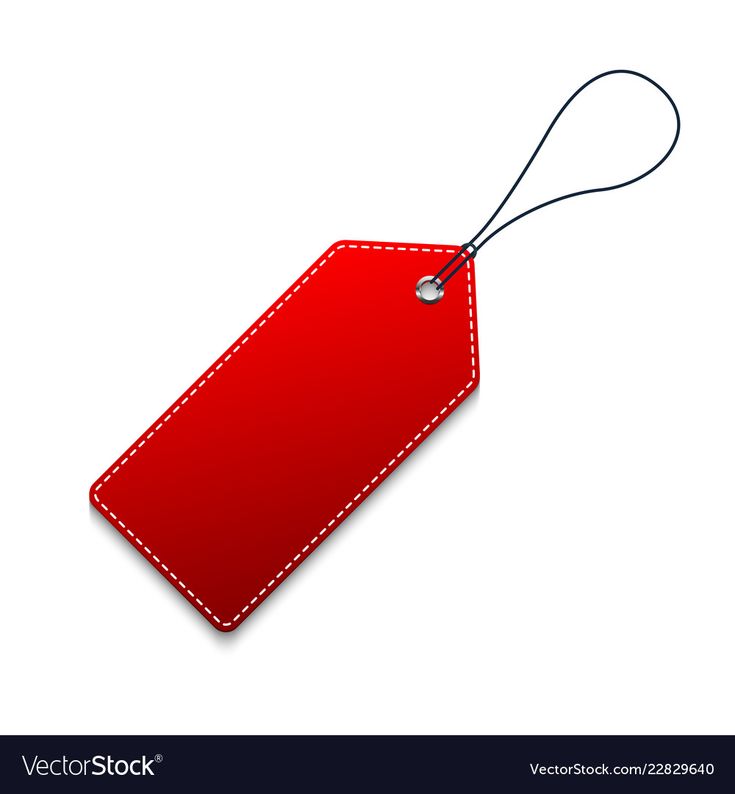 a red price tag hanging from a string on a white background with space for text