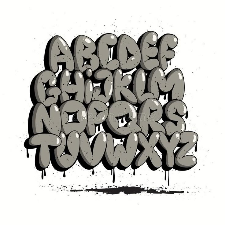 Graffiti Bubble Alphabet. Bubble Letters. Graffiti Font, Typography Set ...