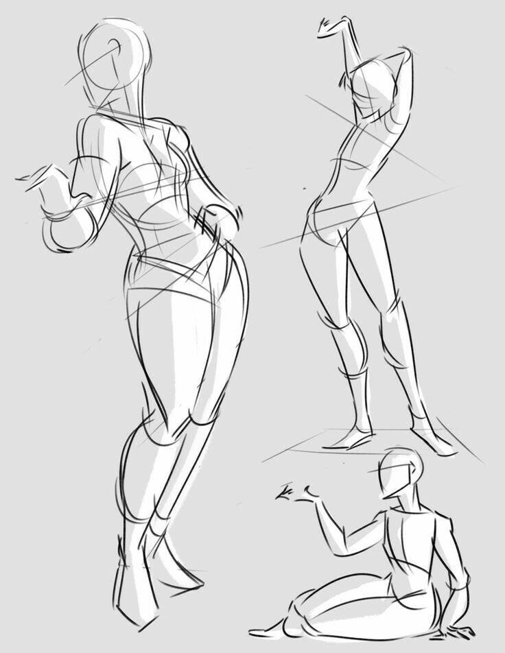 three different poses for an animation character