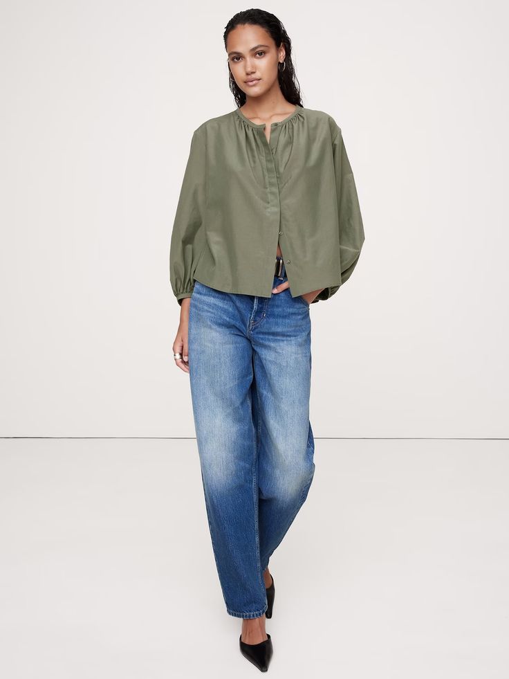 Cotton-Silk Blouse | Banana Republic Cotton Silk Fabric, Green Blouse, Late Summer, Hip Length, Cotton Silk, Silk Blouse, Silk Fabric, Womens Clothing Tops, Banana Republic