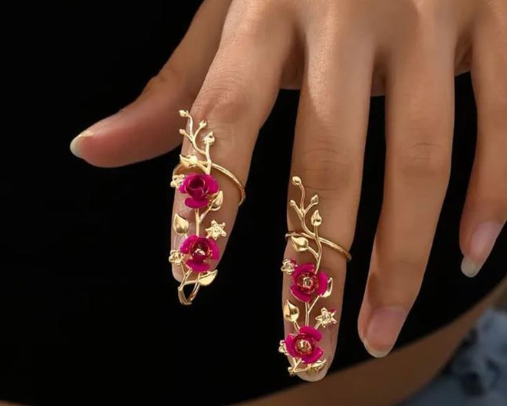 2 pcs Fingertip Rings. Protective Nail Cover. Perfect as embellishments for Nail Art. Material: Rhinestones, Alloy Nails Gold Jewellery, Elegant Pink Hand Wrapped Jewelry, Ornate Hand-set Gold Jewelry, Hand Set Pink Crystal Jewelry, Pink Crystal Jewelry Hand Set, Fingertip Rings, Friendship Board, Nail Cover, Nail Rings