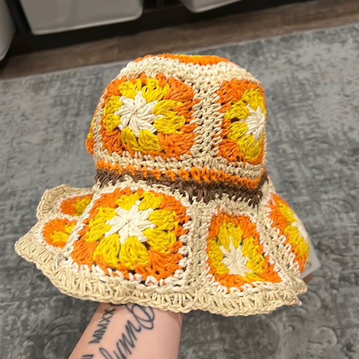 Patterned Beach Hat. Brand New With Tags. Steve Madden Adjustable Bucket Hat For Vacation, Orange Adjustable Summer Hat, Adjustable Orange Summer Hat, Adjustable Summer Sun Hat In Orange, Adjustable Orange Summer Sun Hat, Adjustable Orange Sun Hat For Summer, Summer Orange Adjustable Sun Hat, Orange Short Brim Sun Hat For Vacation, Orange Brimmed Sun Hat For Vacation