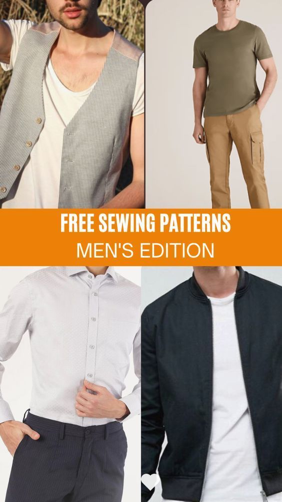 men's clothing is featured with the text free sewing patterns