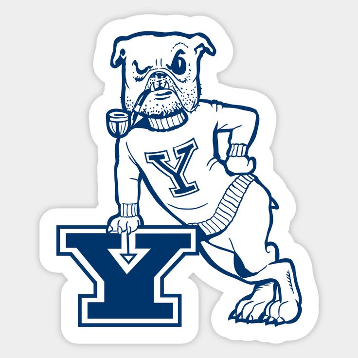 a blue and white sticker of a dog wearing a football uniform with the letter y on it