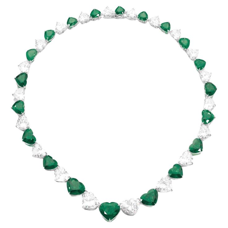 Emeralds and diamond rivière necklace Composed of a graduated line of alternating heart-shaped vivid green and diamonds, length approximately 410mm 1stdibs Jewelry, Antique Necklaces, Colour Stone, Diamond Necklace Set, Family Jewellery, Vintage Necklaces, Emerald Necklace, Expensive Jewelry, Antique Necklace