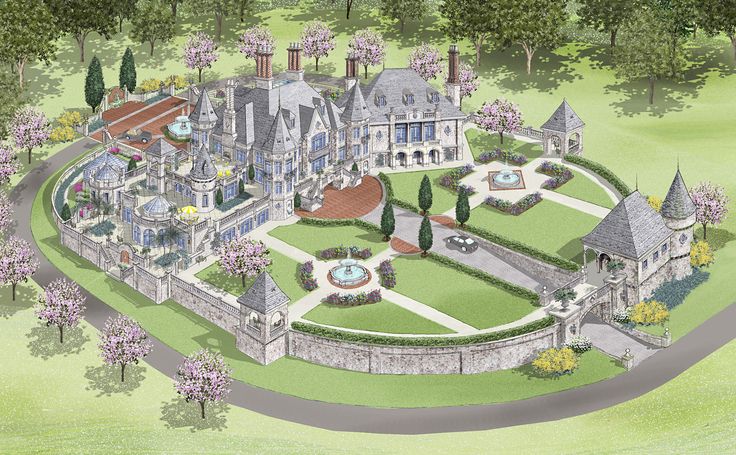 this is an artist's rendering of a large mansion in the middle of a park