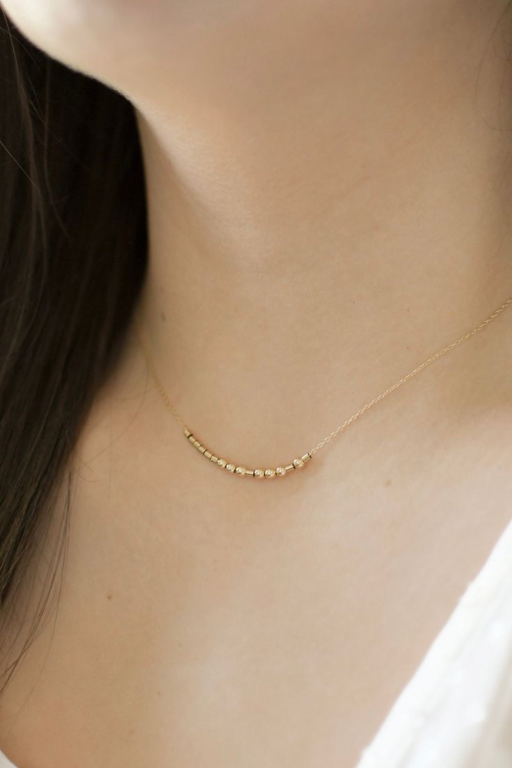 Our beaded, dainty Morse Code necklaces are a great way to carry your most special moments with you! These simple and minimal necklaces are made to suit anyone. O R D E R I N G 1. Select the options from the drop down box 2. Type your message in the personalization box 3. Add to cart C H A R A C T E R * L I M I T This style necklace can fit a maximum of 12 characters including spaces and symbols. A B O U T * T H I S * P I E C E This necklace is made with 14k gold or sterling silver beads, dainty Yellow Gold Necklaces With Tiny Beads For Everyday, Minimalist 14k Gold-filled Beaded Necklace As Gift, Everyday Beaded 14k Gold Filled Necklace, Everyday Beaded 14k Gold-filled Necklaces, Everyday 14k Gold Filled Beaded Necklace, Everyday Beaded 14k Gold-filled Necklace, Delicate Gold Beads Beaded Necklace As Gift, 14k Gold Filled Jewelry With Tiny Beads For Gifts, Everyday 14k Gold Filled Tiny Beads Necklace