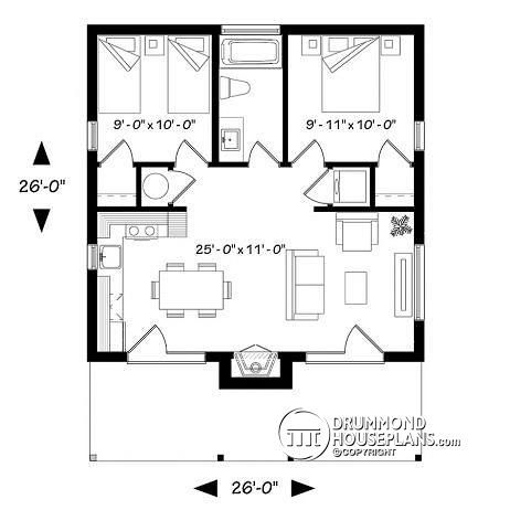 the floor plan for a two bedroom apartment with an attached kitchen and living room area