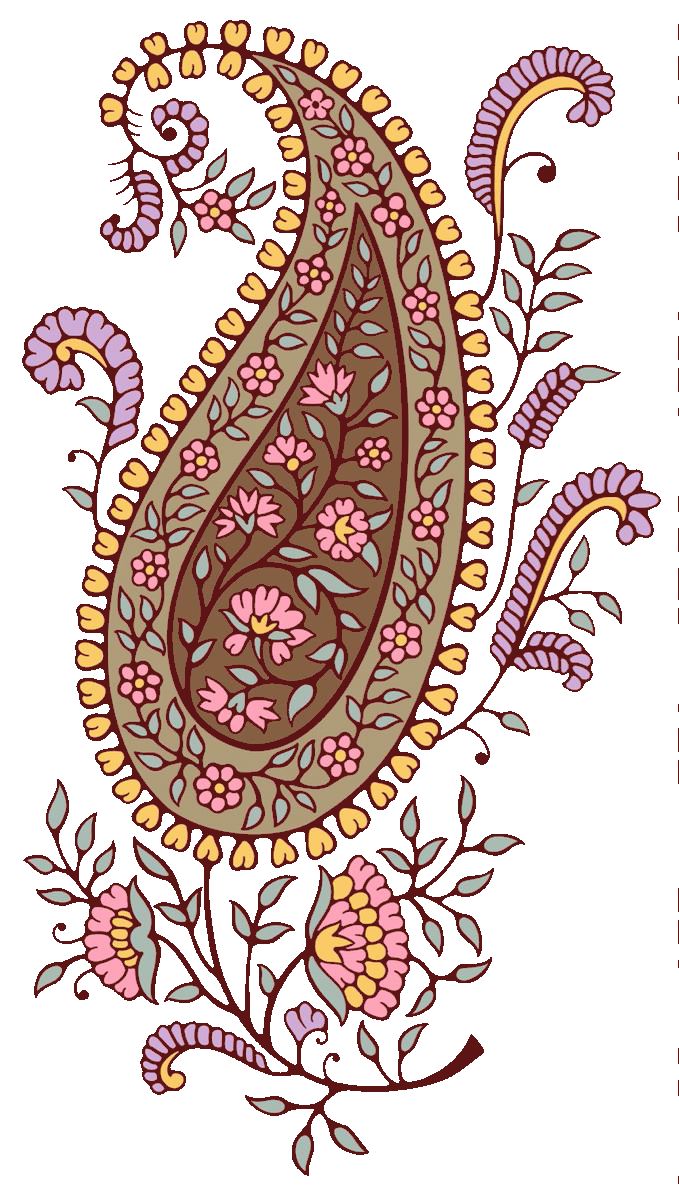 a drawing of a paisley with flowers and leaves