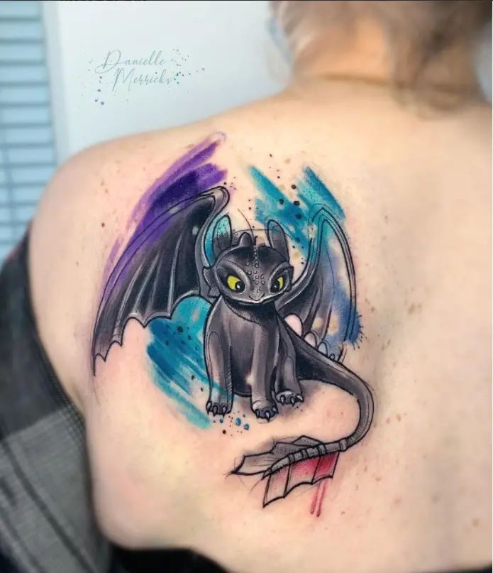 Watercolor Tattoos Toothless Dragon Tattoo, Disney Tattoos Unique, Pikachu Tattoo Design, Watercolor Dragon Tattoo, Disney Watercolor Tattoo, Toothless Tattoo, Pikachu Tattoo, Small Dragon Tattoos, Dragon Tattoo For Women