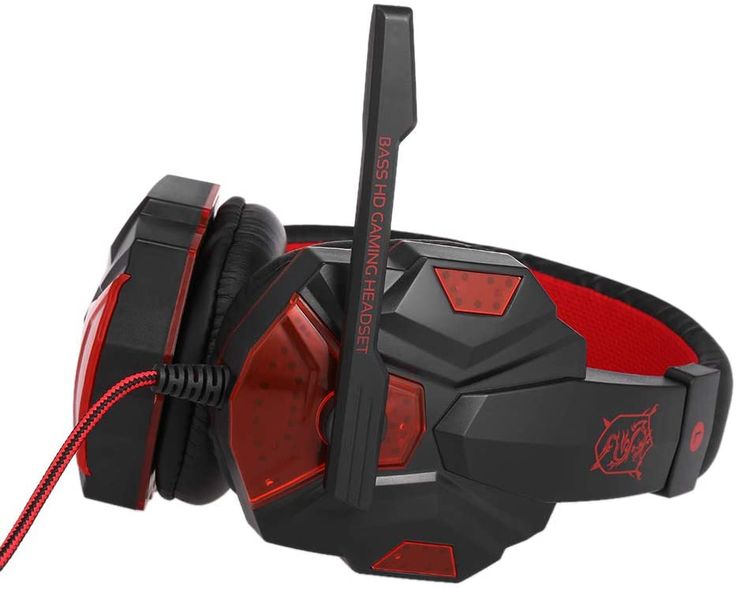 the red and black gaming headset is on display