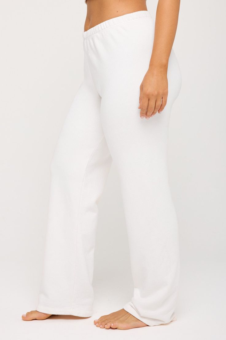 Shoot it straight. A relaxed fit, full-length straight-leg pant designed with an encased elastic waistband. Made with a French Terry fabrication, it's the perfect blend of 75% cotton and 25% modal, creating an extra (extra) soft feel. | Joy Straight Leg Pant in White Comfort Stretch Loungewear Pants With Straight Hem, Comfort Stretch Pants For Loungewear With Straight Hem, Full-length 4-way Stretch Sweatpants For Loungewear, 4-way Stretch Full-length Sweatpants For Loungewear, Full Length Pants For Relaxation, Relaxation Full-length Pants In Solid Color, Spring Full-length Yoga Pants For Lounging, Spring Full Length Yoga Pants For Lounging, Relaxed Fit Straight Leg Pants For Relaxation