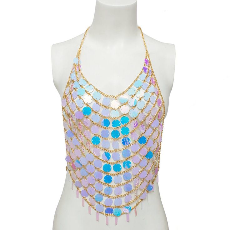 Description:Handmade Backless Colorful Sequins Body Chain BraAbout this item:ATTENTION PLEASE - Please refer to the size chart for the perfect fit. We recommend women who weigh between 110 and 160 lb and wear B. C. D cups to purchase. The color of the sequins will change in different scenes. Please refer to the detailed picture and color name to select your desired color.NOVELTY GIFTS FOR WOMEN - Our women's exotic chic lingerie body chain bra is a wonderful gift for girlfriends. wives. sisters. Body Chain Bra, Chain Bra, Nightclub Party, Enamel Bracelet, Bra Lingerie, Novelty Gifts, Chains Jewelry, Link Bracelets, Everyday Outfits