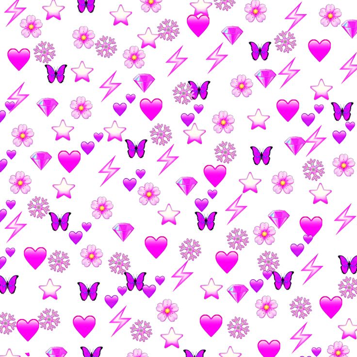 pink and purple hearts, stars, and flowers on a white background