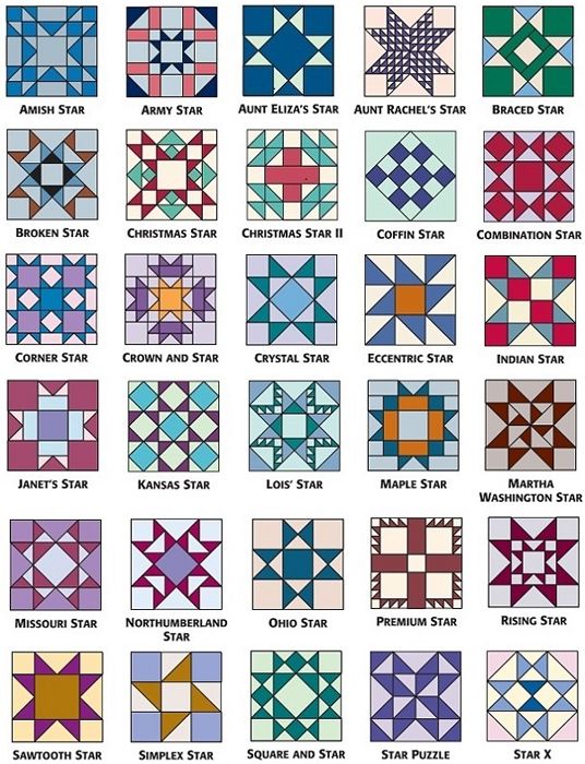 many different types of quilts and patterns on the same page, each with different colors