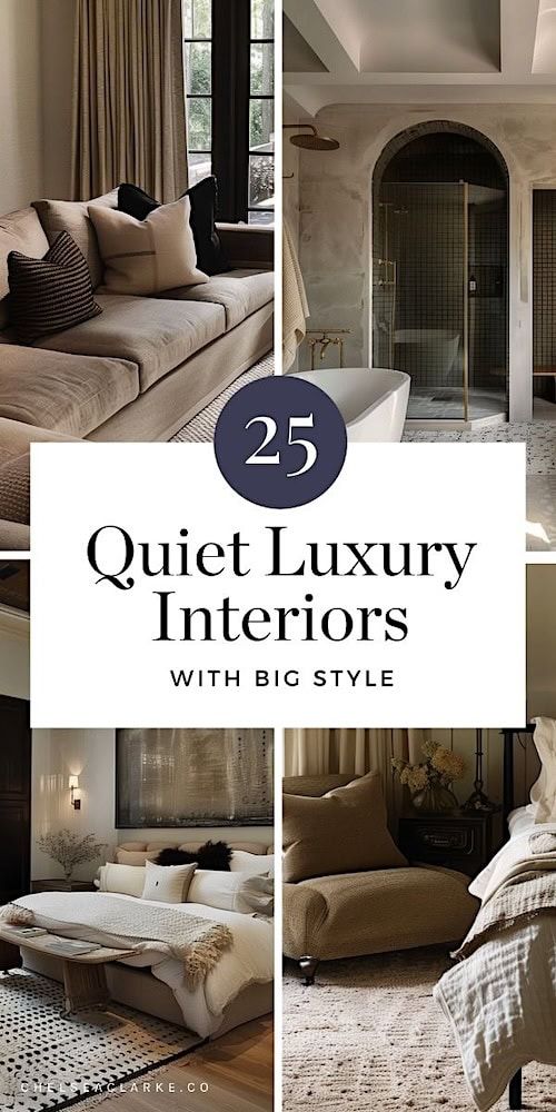 a collage of photos with the words 25 quiet luxury interiores with big style