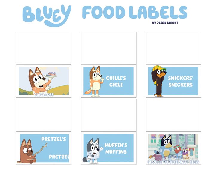 an image of cartoon food labels for children's meals