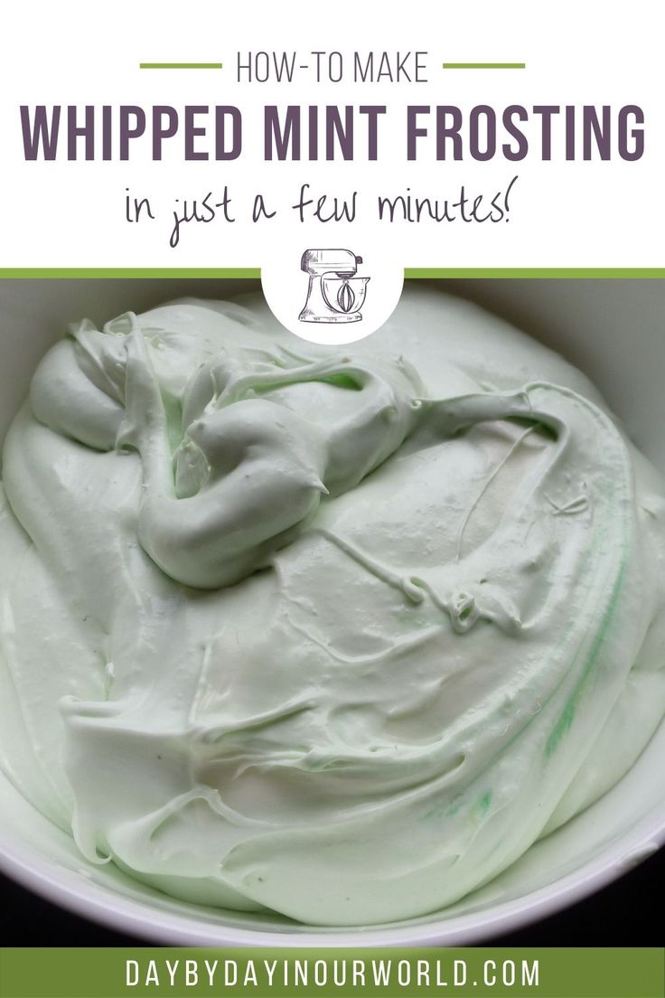 whipped mint frosting in a bowl with text overlay that reads how to make whipped mint frosting in just a few minutes