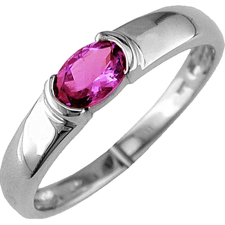 Royal 14K White Gold Pink Sapphire Ring - 0.50 Carat Total Gem Weight Formal Pink Sapphire Birthstone Ring, Formal Pink Diamond Ring With Gemstone, Formal Pink Sapphire Ring, Formal Pink Diamond Ring, Elegant Pink Ruby Ring With Round Band, Classic Pink Sapphire Diamond Ring With Center Stone, Pink Sapphire Ring For Formal Occasions, Classic Pink Amethyst Ring For Formal Occasions, Formal Round Pink Sapphire Rings