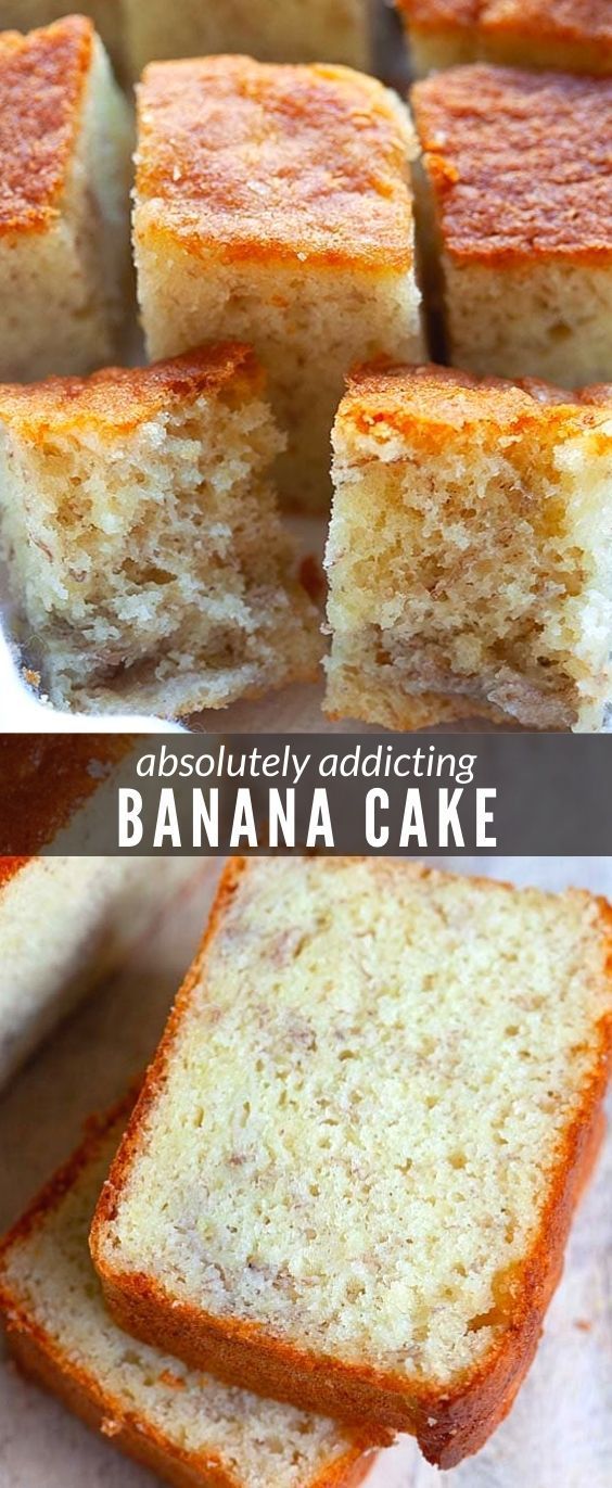 several slices of banana cake on top of each other with the words absolutely adding bananas to it