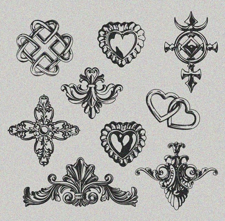 a bunch of different designs on a white paper with some black and white ink in the middle