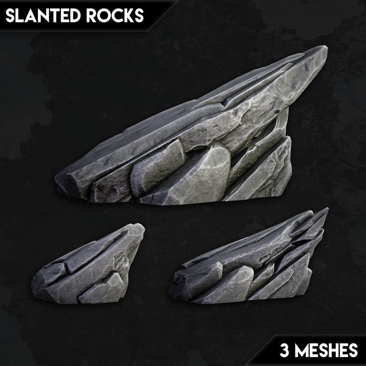 three rocks are shown with the text, 3 meshes to make it look like they have