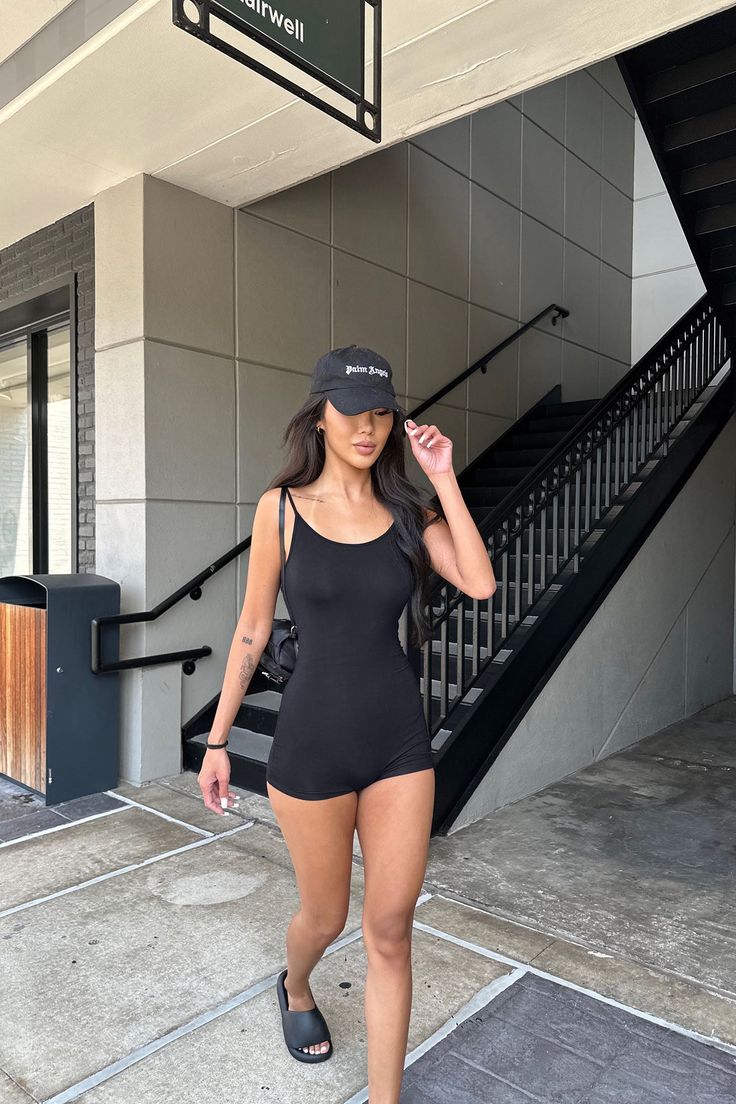 Available In Black And Heather Grey Spaghetti Romper Scoop Neck Rayon Jersey Stretch 93% Rayon 7% Spandex Imported | Nova Season Shortie Romper in Black size Medium by Fashion Nova Casual Black Bodysuit With Spaghetti Straps, Summer Black Elastane Bodysuit, Black Elastane Bodysuit For Summer, Black Cami Bodysuit For Summer, Basic Black Bodysuit For Summer, Black Seamless Bodysuit For Summer, Basic Black Summer Bodysuit, Black Seamless Tank Top For Night Out, Casual Black Bodysuit With Seamless Construction