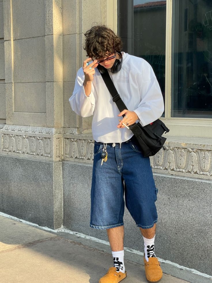 ig @garrettcarswell Jean Shorts Men Outfit, Shorts Men Outfits, Vintage Men Style, Men Outfit Ideas, Outfit Ideas 2024, Gay Outfit, Mens Shorts Outfits, Streetwear Inspo, Mens Casual Outfits Summer