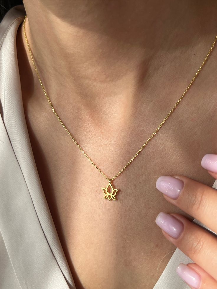 Bloom in style with our Lotus Necklace 🌸 Get this cute jewelry made with the high quality elements✨ You can go with 925K Sterling Silver with the options of Gold, Rose Gold or Silver finish Beautiful jewelry for everyone 💙 Details * 925K Sterling Silver → 14K Gold, Rose Gold or White Gold plated * Chain length is approximately 18 inches (16+2 in extender) / 45 cm (40+5 cm extender) * Time is important! You will receive your package as soon as possible 🚚 * We care about the quality of metal to Dainty 14k Gold Charm Necklace With Flower Charm, Yellow Gold Flower Charm Necklace, Gold Flower Charm Necklaces For Everyday, Dainty Everyday Jewelry With Flower Shape, Dainty Yellow Gold Charm Necklace With Flower Shape, Gold Flower Shaped Necklace For Everyday, Gold Flower Charm Necklaces In Sterling Silver, Gold Sterling Silver Flower Charm Necklace, Minimalist Yellow Gold Flower Pendant Charm Necklace